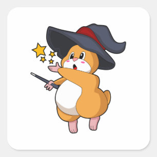 Hamster as Wizard with Magic wand Square Sticker