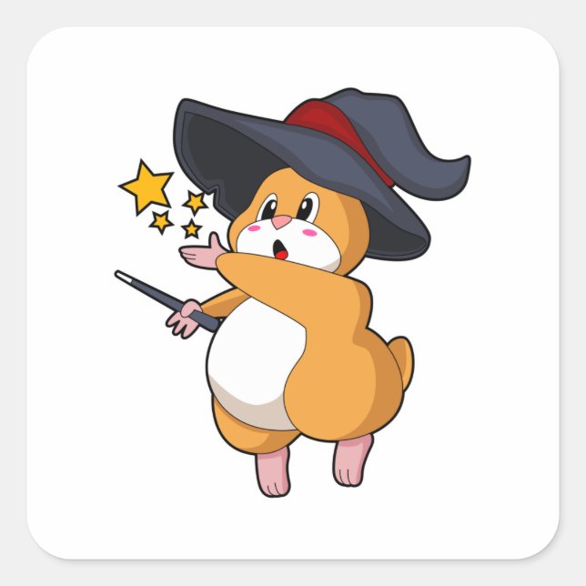 Hamster as Wizard with Magic wand Square Sticker (Front)