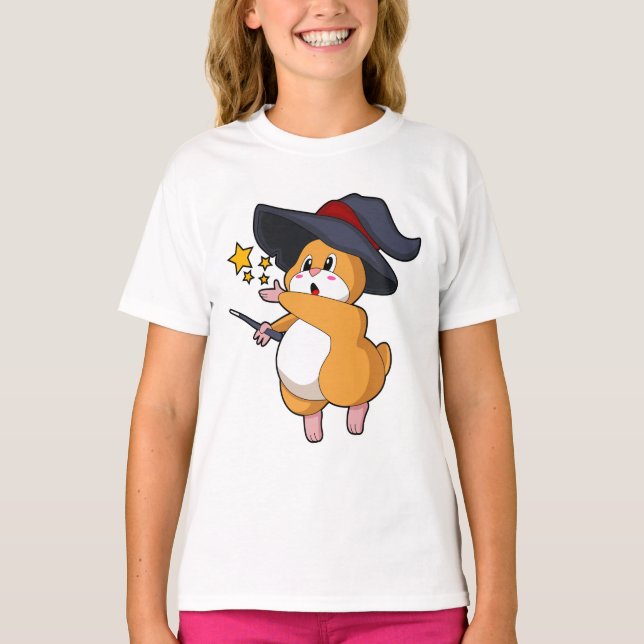 Hamster as Wizard with Magic wand T-Shirt (Front)