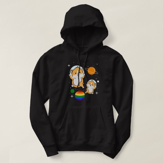 Hamster Astronaut Gay Pride Hoodie (Design Front)