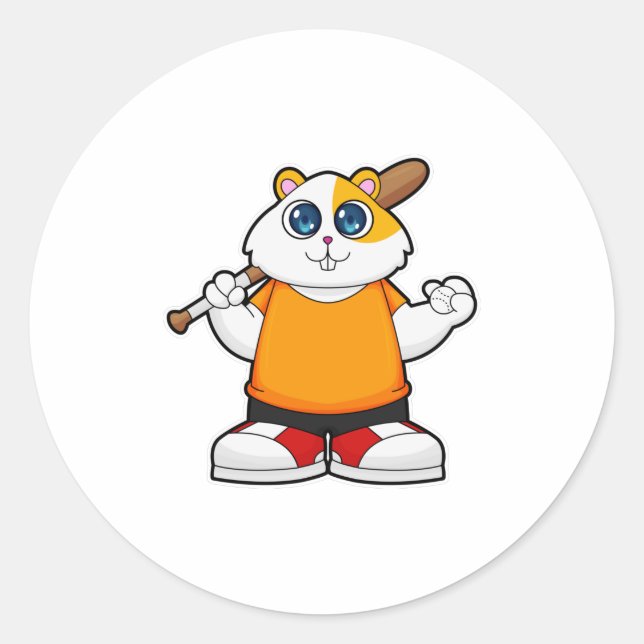 Hamster at Baseball with Baseball bat Classic Round Sticker (Front)
