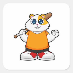 Hamster at Baseball with Baseball bat Square Sticker