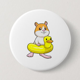 Hamster at Beach with Duck as Swim ring 7.5 Cm Round Badge