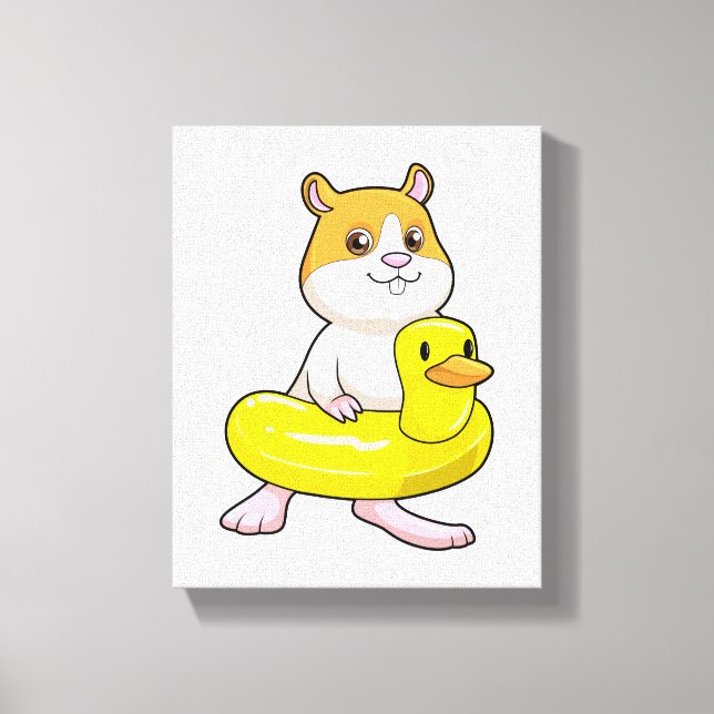 Hamster at Beach with Duck as Swim ring Canvas Print (Front)