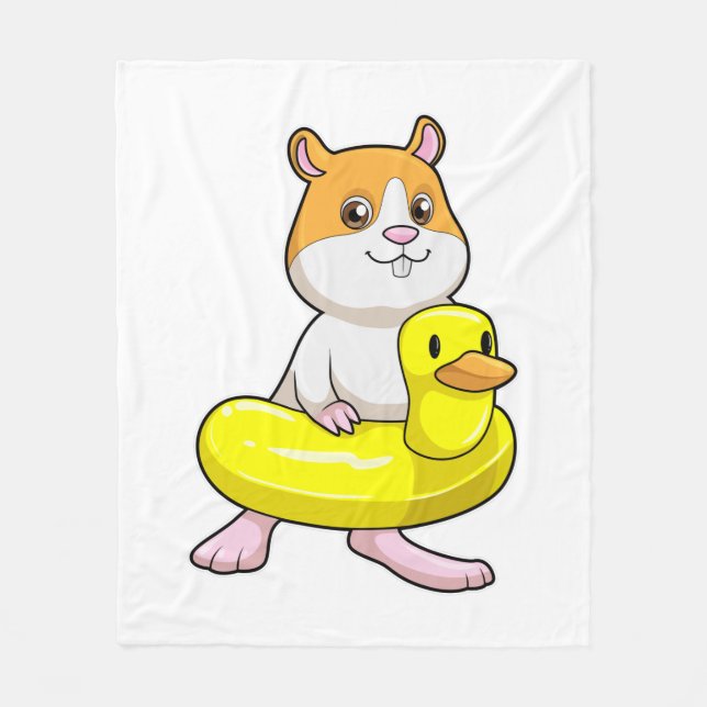 Hamster at Beach with Duck as Swim ring Fleece Blanket (Front)
