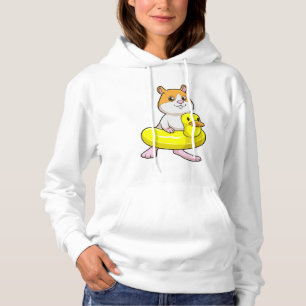 Hamster at Beach with Duck as Swim ring Hoodie