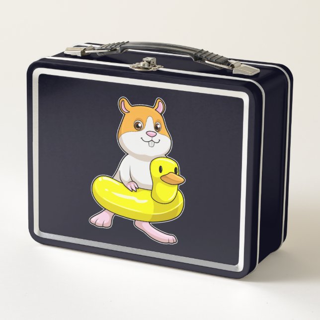 Hamster at Beach with Duck as Swim ring Metal Lunch Box (Front)