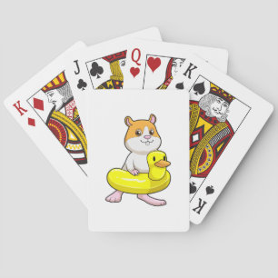 Hamster at Beach with Duck as Swim ring Playing Cards
