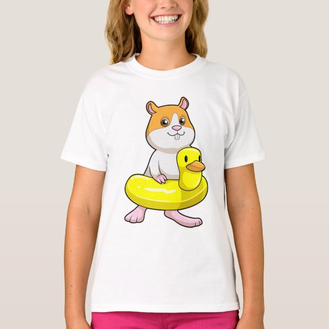 Hamster at Beach with Duck as Swim ring T-Shirt (Front)