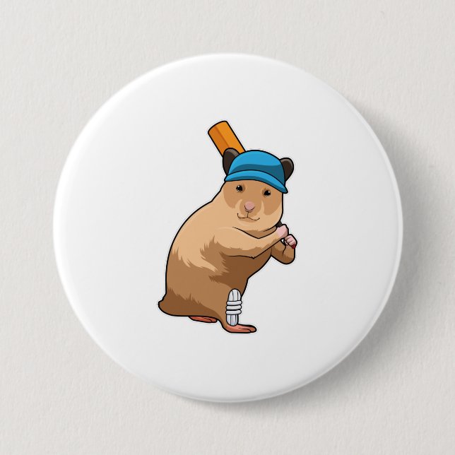 Hamster at Cricket with Cricket bat 7.5 Cm Round Badge (Front)