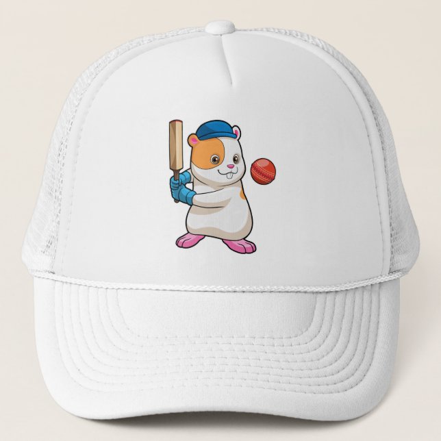 Hamster at Cricket with Cricket bat & Cap (Front)