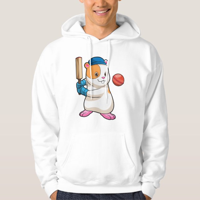 Hamster at Cricket with Cricket bat & Cap Hoodie (Front)