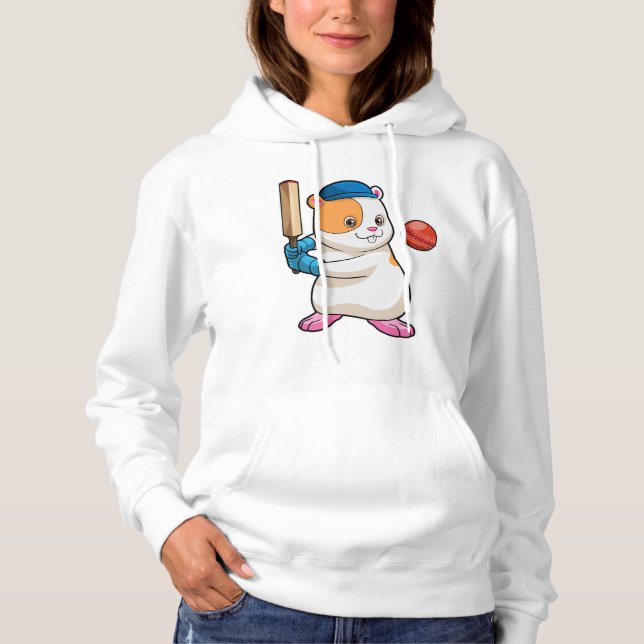 Hamster at Cricket with Cricket bat & Cap Hoodie (Front)