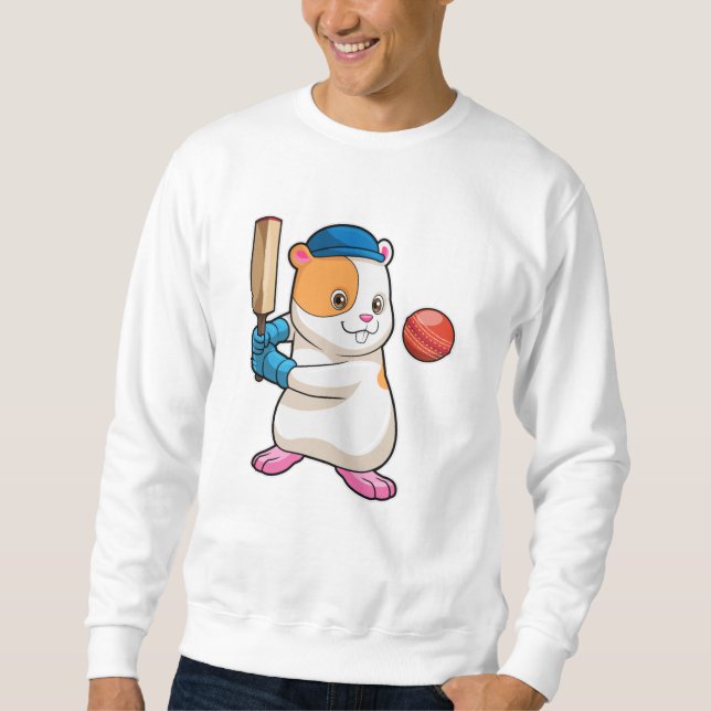 Hamster at Cricket with Cricket bat & Cap Sweatshirt (Front)