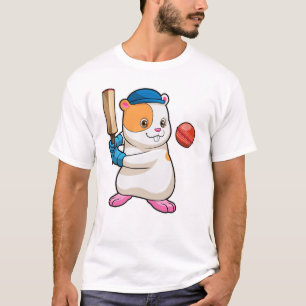 Hamster at Cricket with Cricket bat & Cap T-Shirt