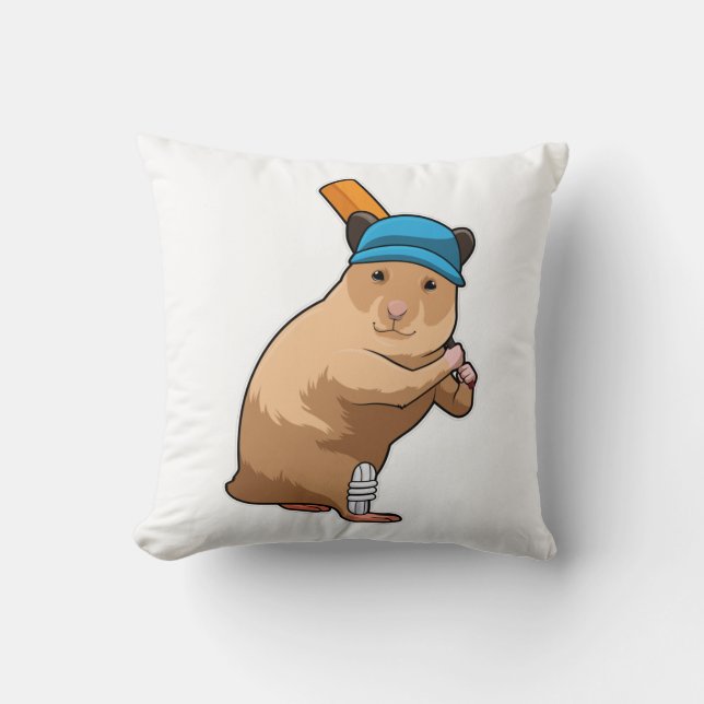 Hamster at Cricket with Cricket bat Cushion (Front)