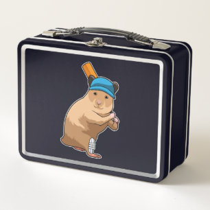 Hamster at Cricket with Cricket bat Metal Lunch Box