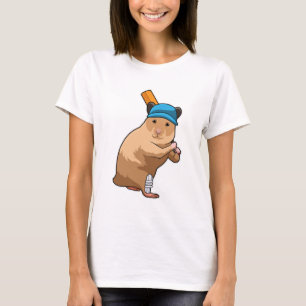 Hamster at Cricket with Cricket bat T-Shirt