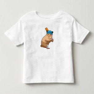 Hamster at Cricket with Cricket bat Toddler T-Shirt