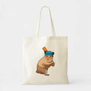 Hamster at Cricket with Cricket bat Tote Bag