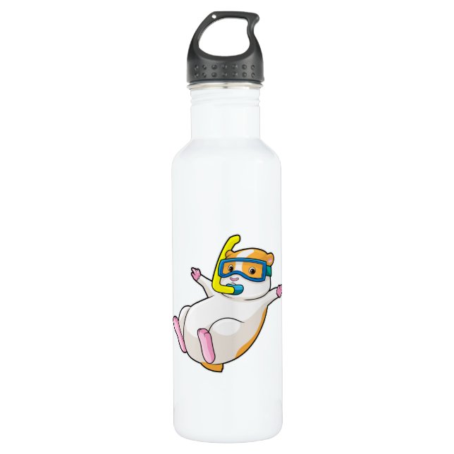 Hamster at Diving with Swimming goggles 710 Ml Water Bottle (Front)