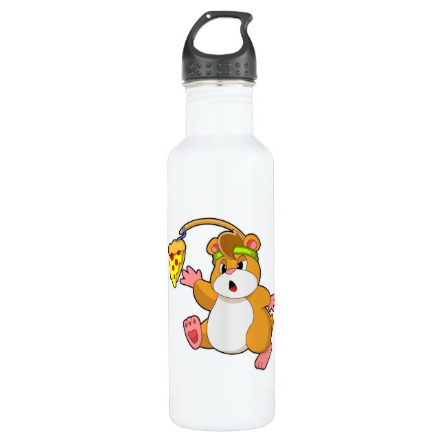 Hamster at Eating with Pizza 710 Ml Water Bottle (Front)