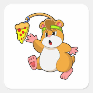 Hamster at Eating with Pizza Square Sticker