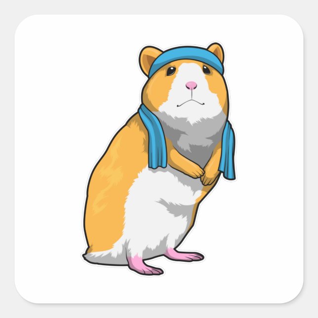 Hamster at Fitness with Towel Square Sticker (Front)