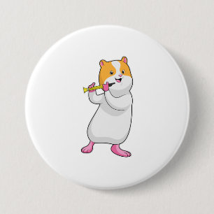 Hamster at Music with Flute 7.5 Cm Round Badge