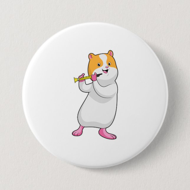 Hamster at Music with Flute 7.5 Cm Round Badge (Front)
