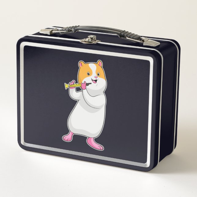 Hamster at Music with Flute Metal Lunch Box (Front)