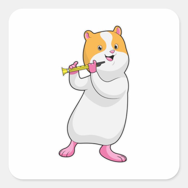 Hamster at Music with Flute Square Sticker (Front)