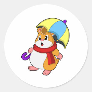 Hamster at Rain with Umbrella Classic Round Sticker