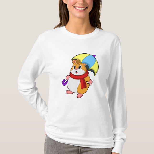 Hamster at Rain with Umbrella T-Shirt (Front)