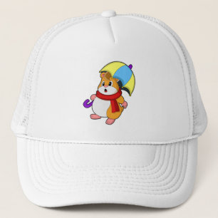 Hamster at Rain with Umbrella Trucker Hat