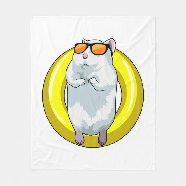 Hamster at Swimming with Swim ring Fleece Blanket (Front)