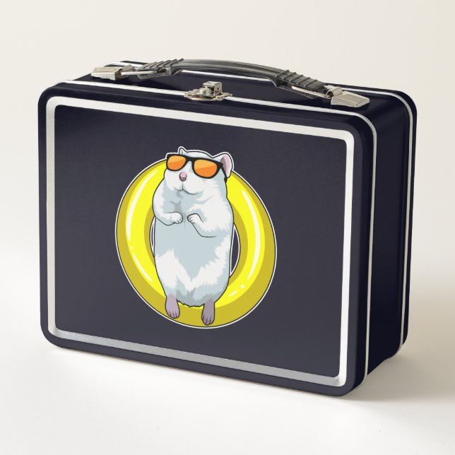 Hamster at Swimming with Swim ring Metal Lunch Box (Front)