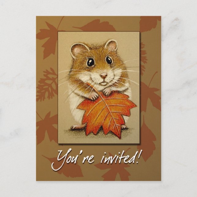 Hamster & Autumn Leaf  -  Postcard (Front)
