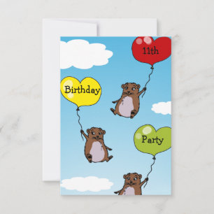 Hamster balloons, 11th birthday party invitation