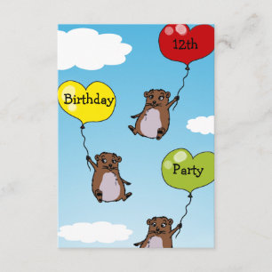 Hamster balloons, 12th birthday party invitation