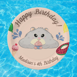 Hamster Bday Pool Party  Paper Plate