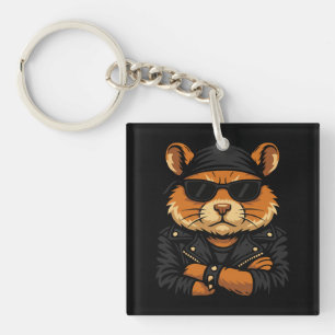 Hamster Biker Rider Leather Jacket Attitude Key Ring