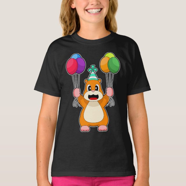Hamster Birthday Balloons T-Shirt (Front)