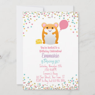 Hamster Birthday Party Invitation Confetti Glitter