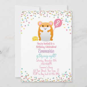 Hamster Birthday Party Invitation Confetti Glitter