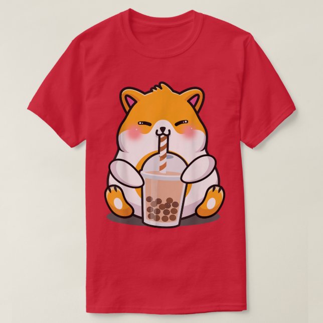 Hamster Boba Tea Funny Rodent Drinking Bubble Tea  T-Shirt (Design Front)