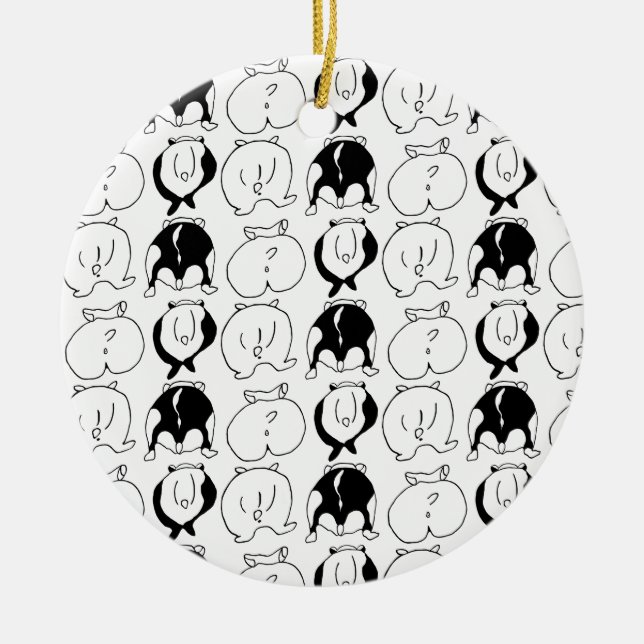 Hamster Butts Pattern Ceramic Tree Decoration (Front)