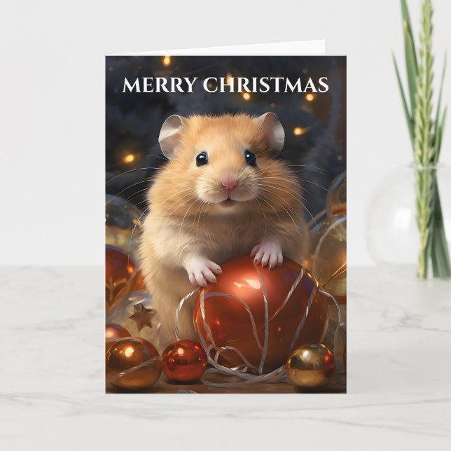 Hamster & Christmas Bauble Christmas Card (Front)