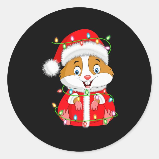 Hamster Christmas Lights Santa Costume Cute Animal Classic Round Sticker (Front)