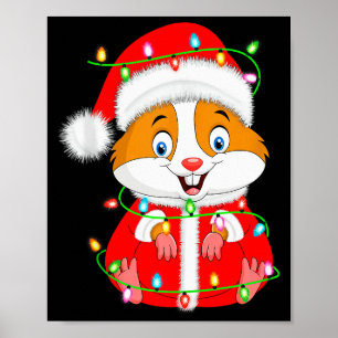 Hamster Christmas Lights Santa Costume Cute Animal Poster